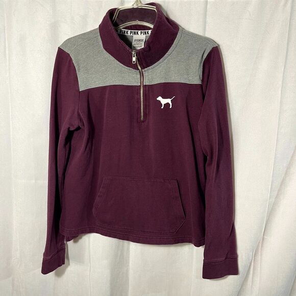 Victoriaʻs Secret‎ PINK Quarter Zip Sweater Burgandy Size M Womens - Picture 1 of 7